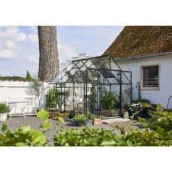 Halls QUBE+ 88 DRIVHUS 3 MM HÆRDET GLAS HELE BANER SORT 6,6 M2
