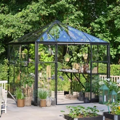 HALLS QUBE SQUARE DRIVHUS 3 MM HÆRDET GLAS HELE BANER SORT 6,3 M2