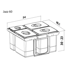 Juvel JAZZ60-5 AFFALDSSORTERING GRÅ. BEHOLDERE I GRÅ 2X12L,3X5L