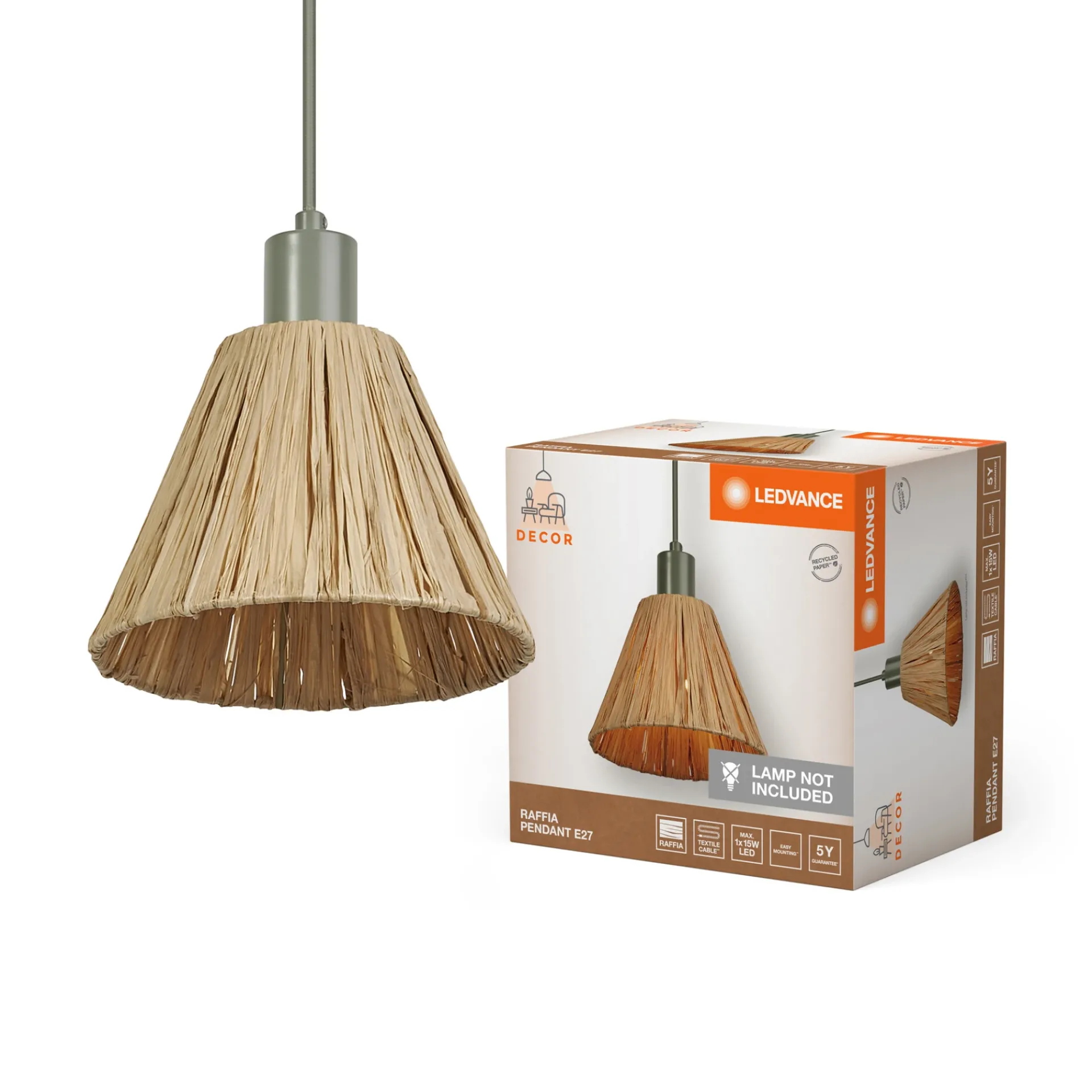 LEDVANCE DECOR RAFFIA GULVLAMPE BRUN/GRØN 21,3 CM