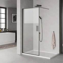 Milobad SORT PROFIL BRUSEVÆG KLART GLAS 90 CM