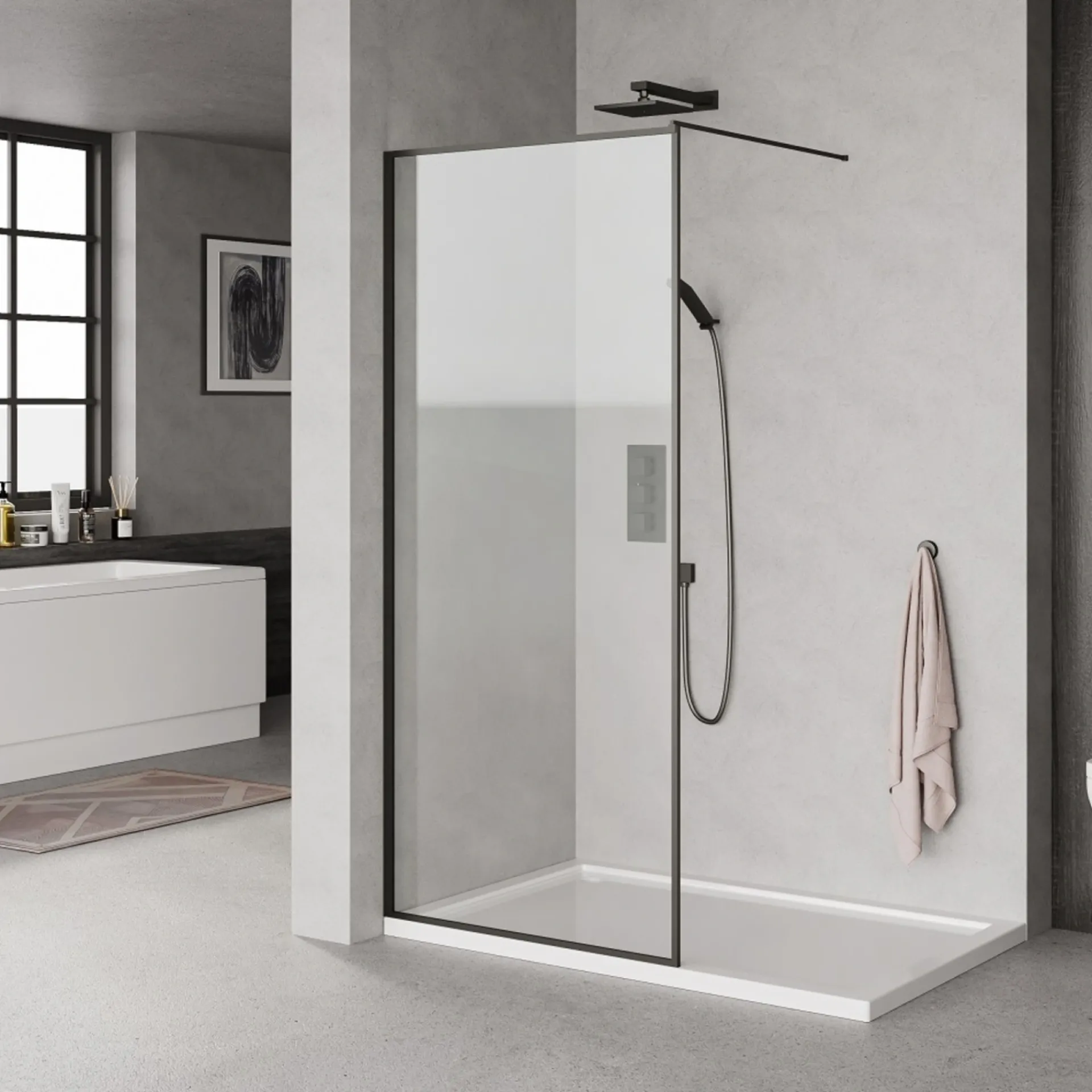 Milobad SORT PROFIL BRUSEVÆG KLART GLAS 90 CM