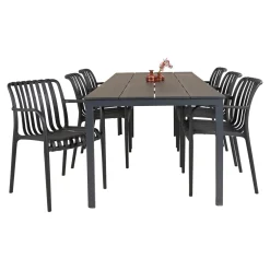 OUTRIUM PISA/MURCIA BORD + 4 STOLE HAVESÆT SORT/SANDGRÅ