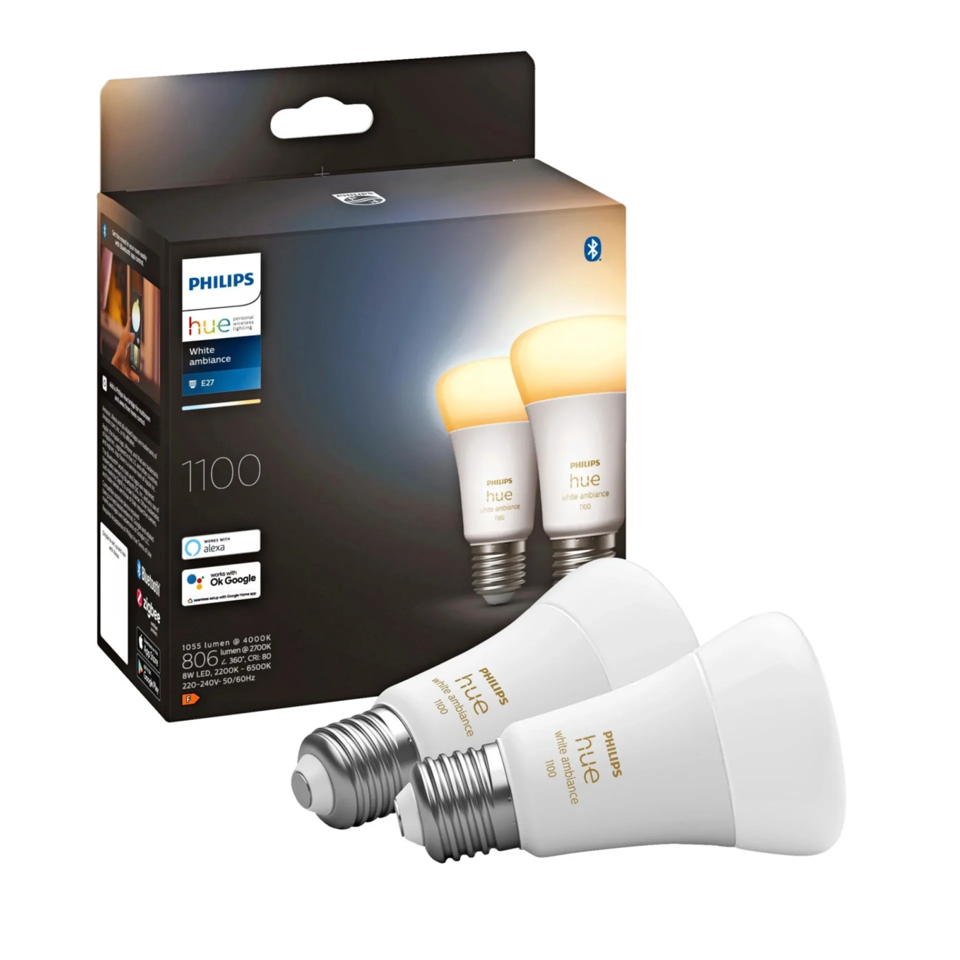 Philips Hue WA 2-PAK SMART LED PÆRE E27 STANDARD 11W
