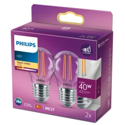 Philips 2-PAK LED PÆRE KRONE E27 4W