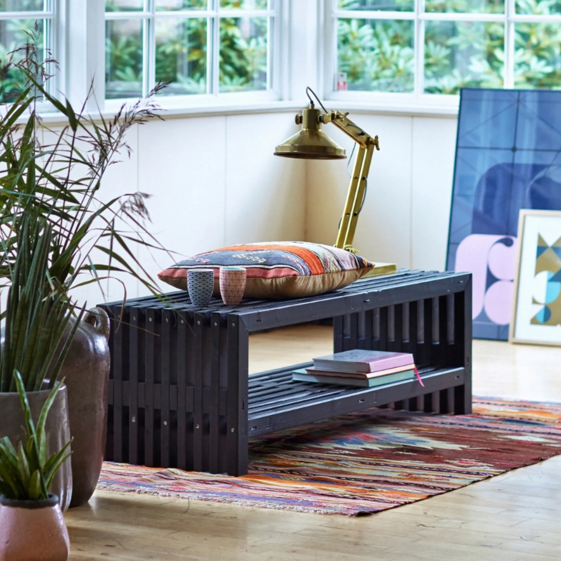 Plus RUSTIK TRALLEBÆNK SORT 138 CM