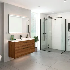 Scanbad FLEXI D101-01, SORT PROFIL, 1 STK. FAST BRUSEVÆG KLAR GLAS 99 CM