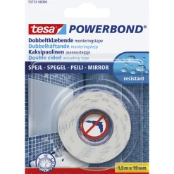 Tesa POWERBOND DOBBELT KLÆBENDE SPEJLTAPE 1,50 M X 19 MM HVID