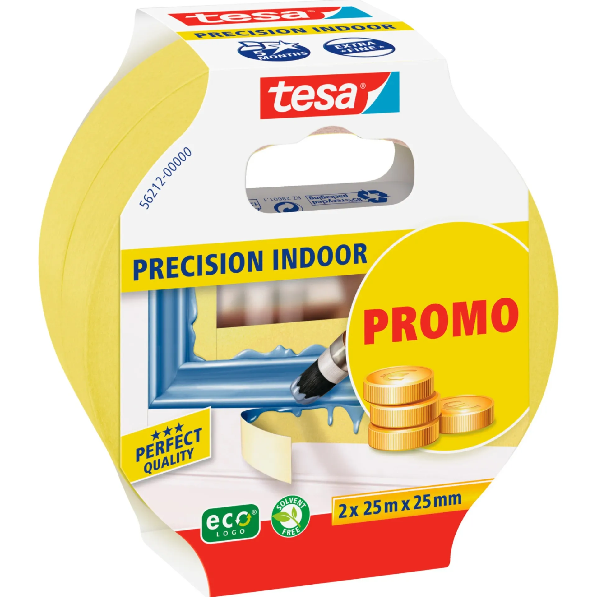 Tesa PRECISION INDOOR 2-PACK AFDÆKNINGSTAPE 25 M X 25 MM GUL