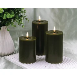 Veli Line 3-PAK OLIVENGRØNNE Ø 7,5X10+12,5+15 CM LED BLOKLYS
